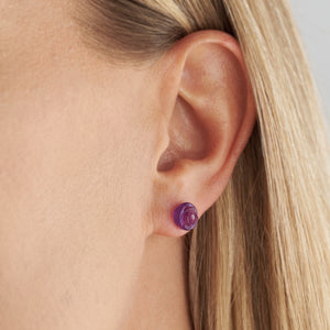 Carved Amethyst Rose Studs