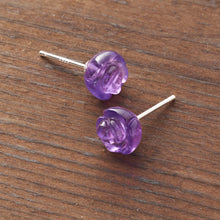 Load image into Gallery viewer, Carved Amethyst Rose Studs