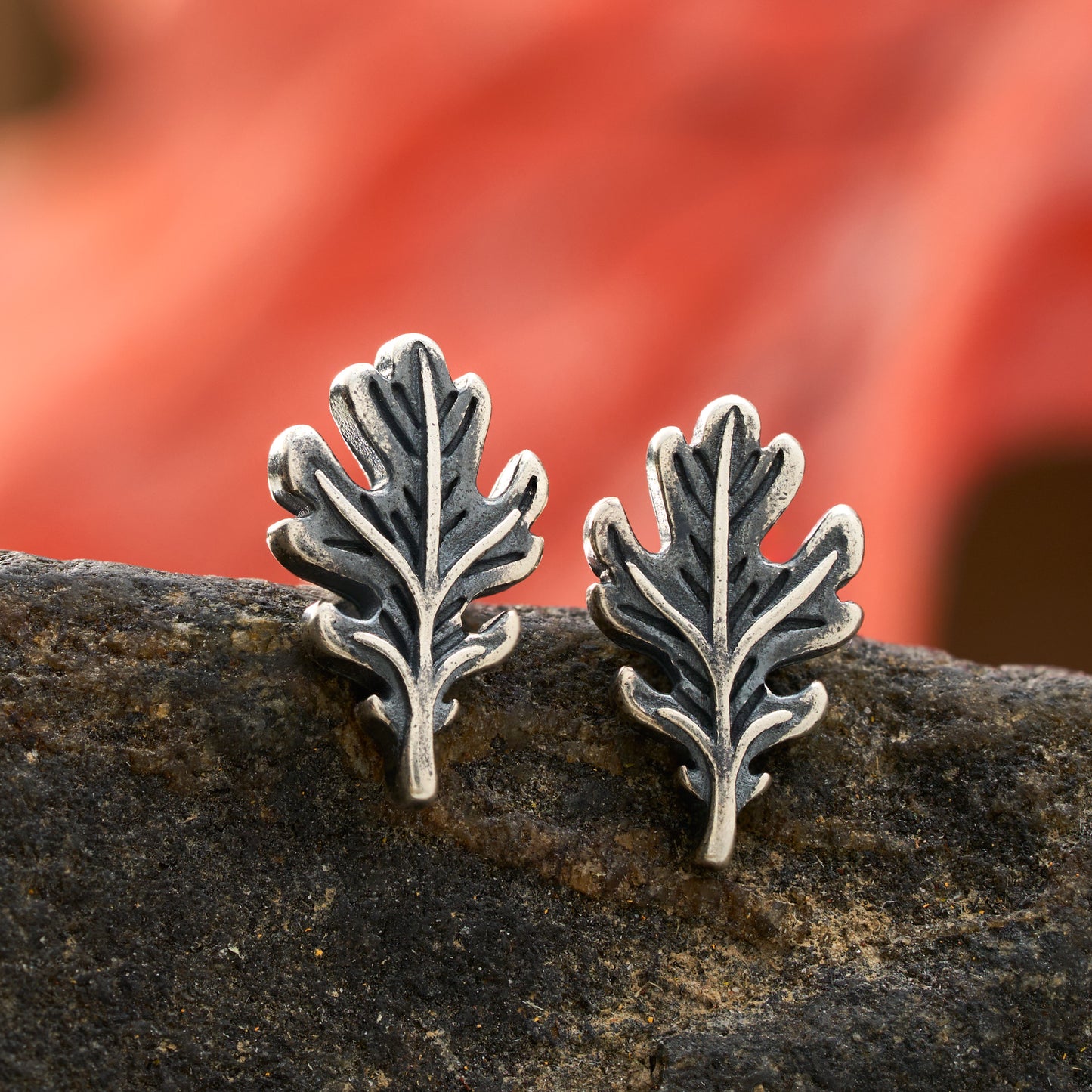 Sterling Silver Tiny Oak Leaf Studs