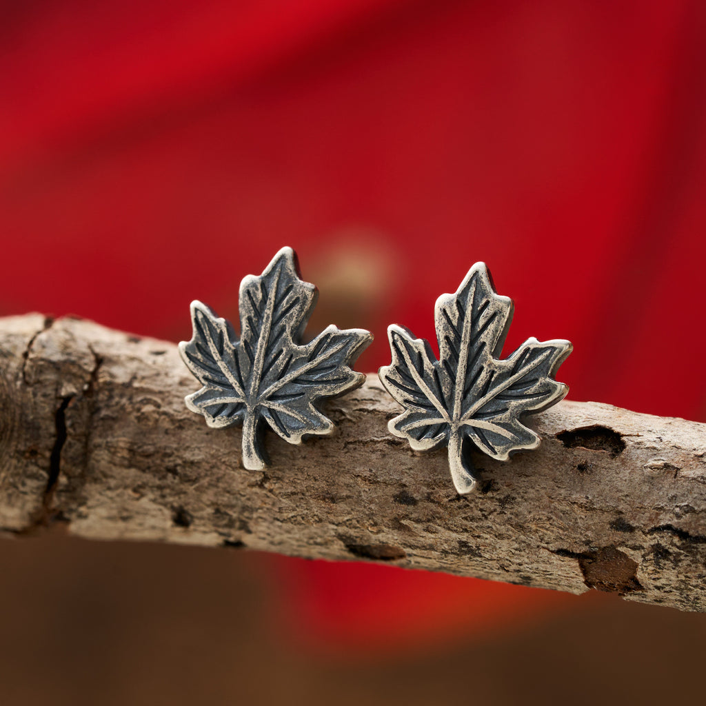 Sterling Silver Tiny Maple Leaf Studs