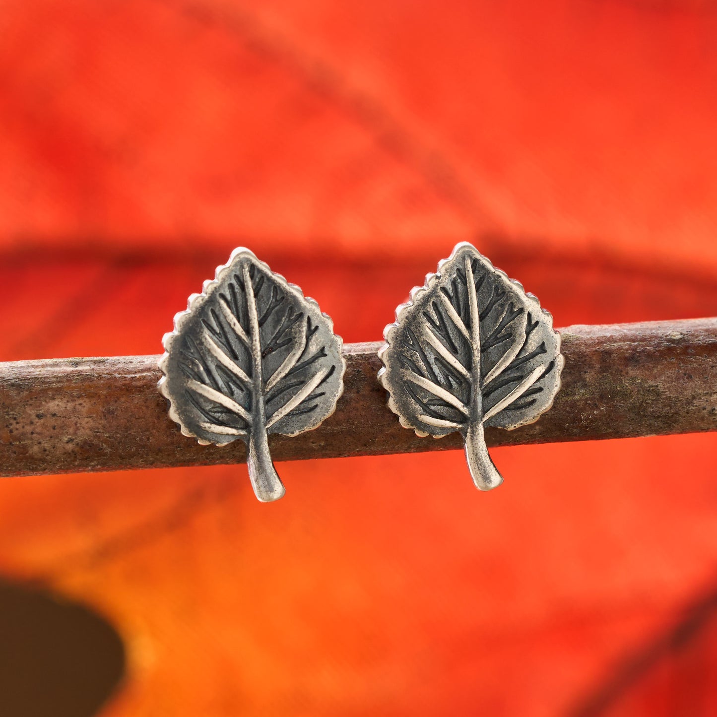 Sterling Silver Tiny Aspen Leaf Studs