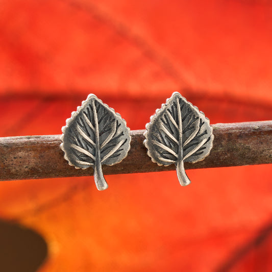 Sterling Silver Tiny Aspen Leaf Studs