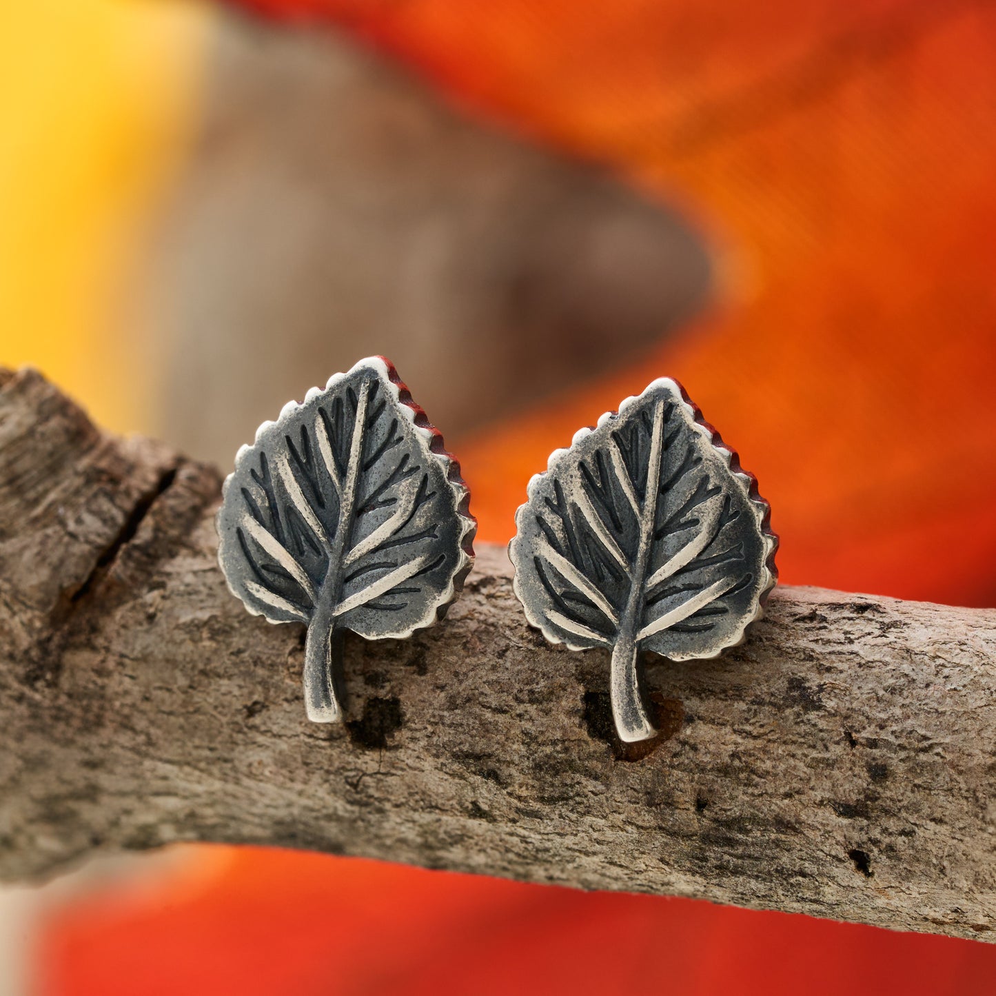 Sterling Silver Tiny Aspen Leaf Studs