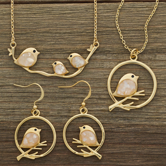 Gold Mother of Pearl Birdie Branch Gift Set