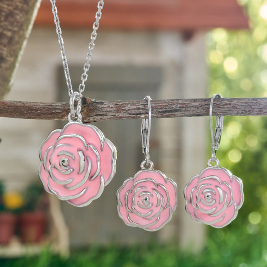Hand-Painted Pink Rose Gift Set
