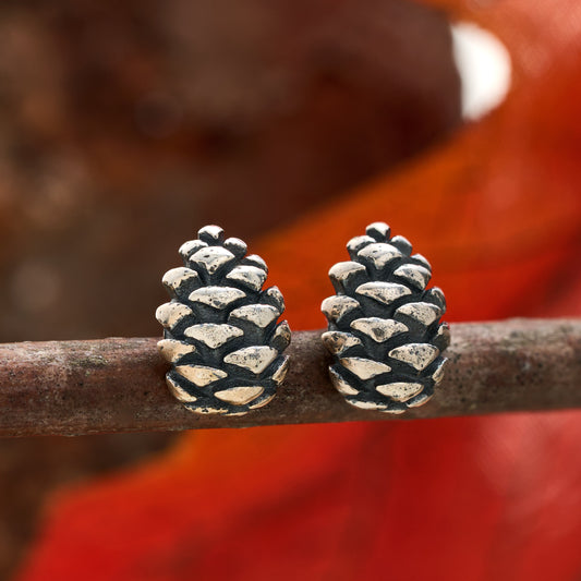 Sterling Silver Tiny Pine Cone Studs