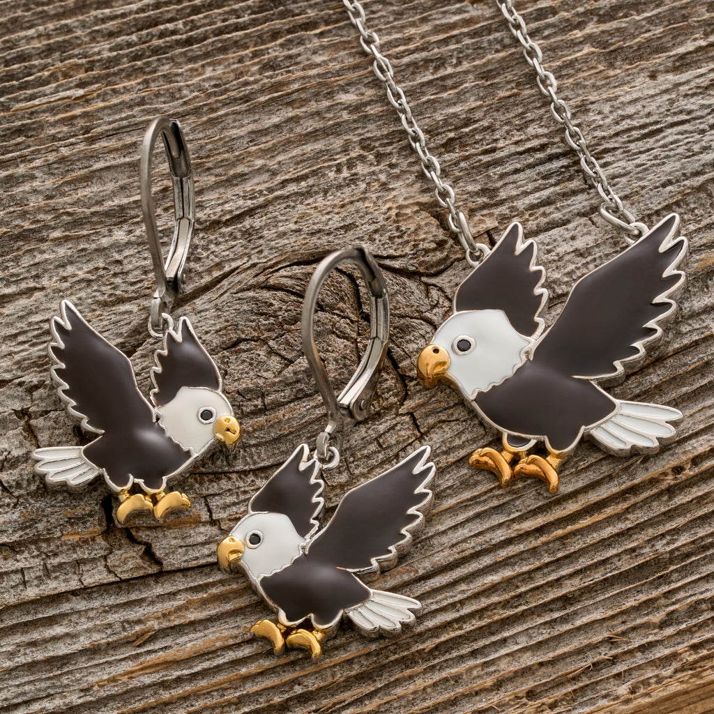 White & Brown Enamel Eagle Gift Set