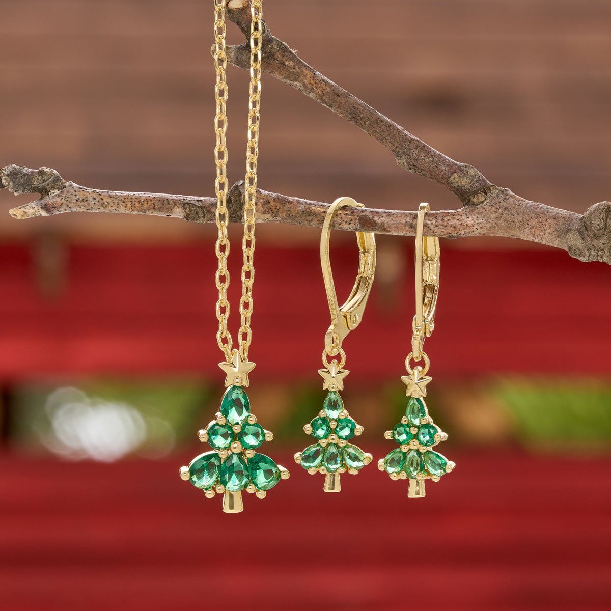Dainty Gold CZ Christmas Tree Gift Set (Leverbacks)