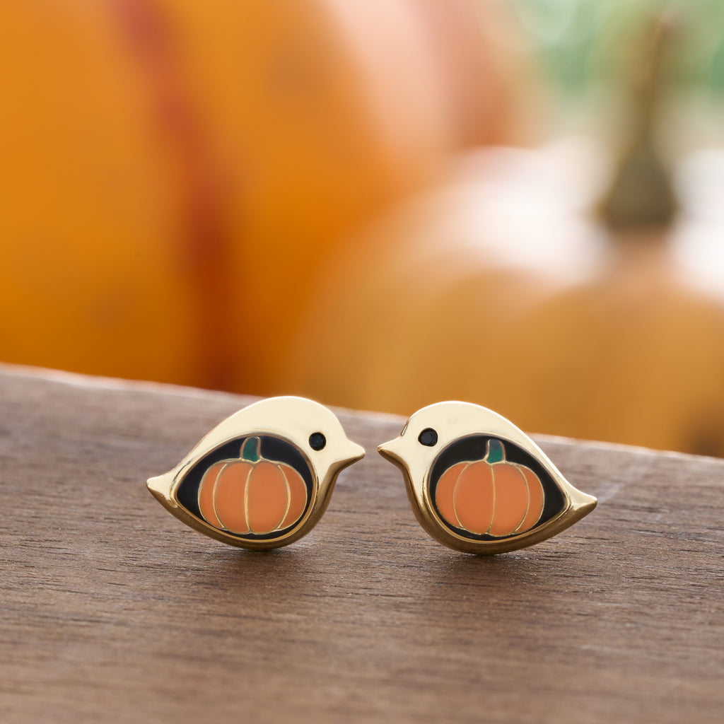 Gold Pumpkin Birdie Studs - Medium