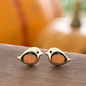 Gold Pumpkin Birdie Studs - Medium