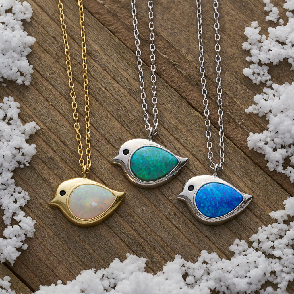 Sterling Silver Opal Birdie Necklace Gift Set