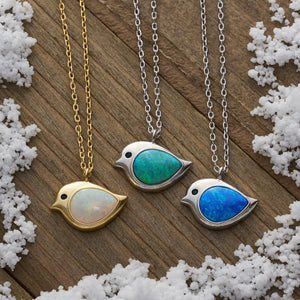 Sterling Silver Opal Birdie Necklace Gift Set