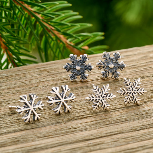 Sterling Silver Snowflake Stud Bundle