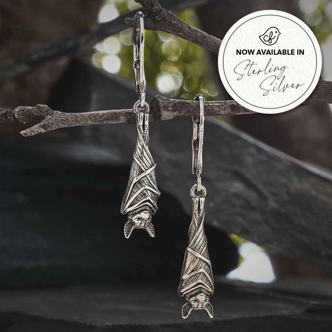Vintage Sterling Silver Hanging Bat Leverback Earrings