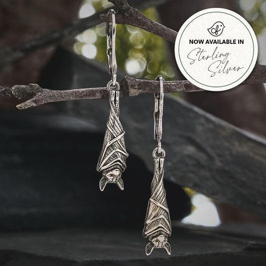 Vintage Sterling Silver Hanging Bat Leverback Earrings
