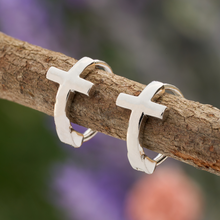 Load image into Gallery viewer, Sterling Silver Cross Huggies