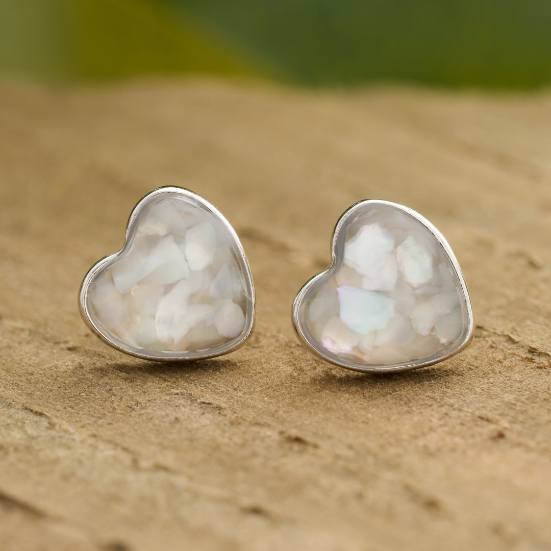 Sterling Silver Mother of Pearl Heart Studs