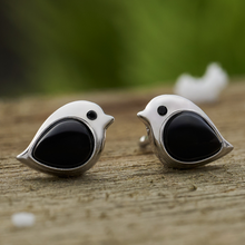 Load image into Gallery viewer, Sterling Silver Onyx Gemstone Birdie Studs