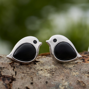 Sterling Silver Onyx Gemstone Birdie Studs