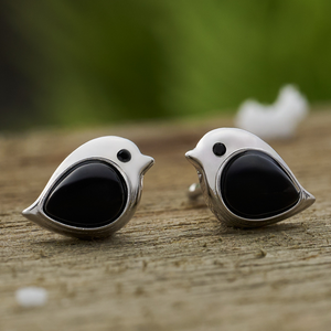 Sterling Silver Onyx Gemstone Birdie Studs