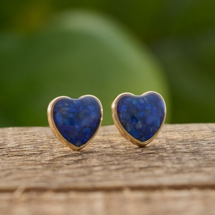 Gold Sterling Silver Lapis Lazuli Heart Studs