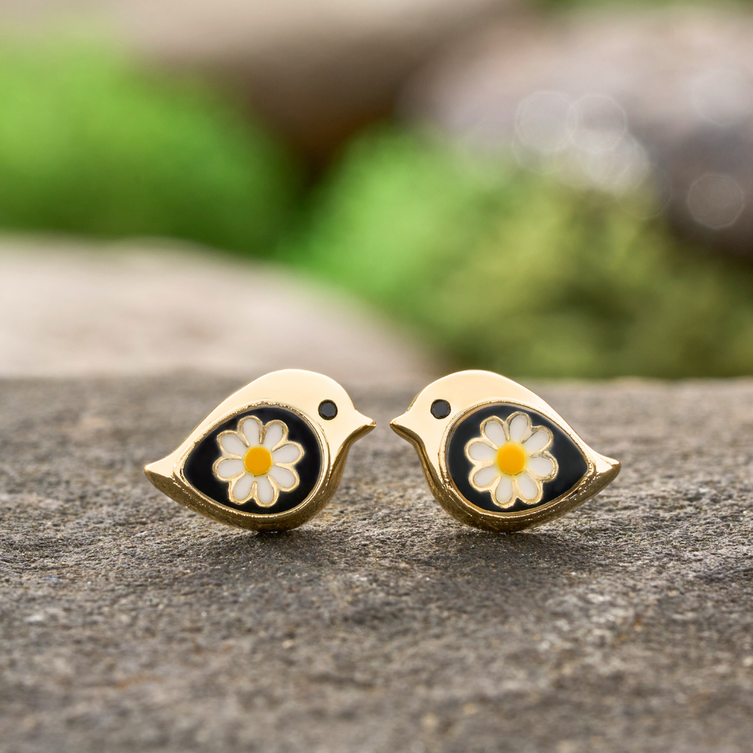 Gold Daisy Birdie Studs - Dainty