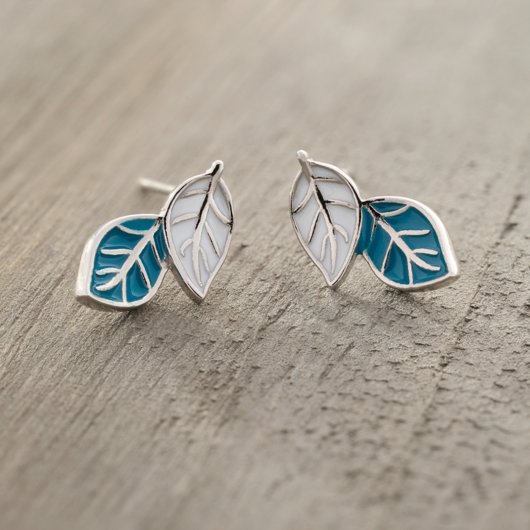 Sterling Silver Frozen Leaves Studs