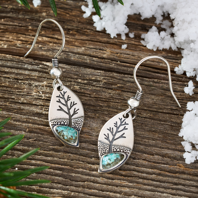 Sterling Silver Turquoise Leaf Tree Earrings
