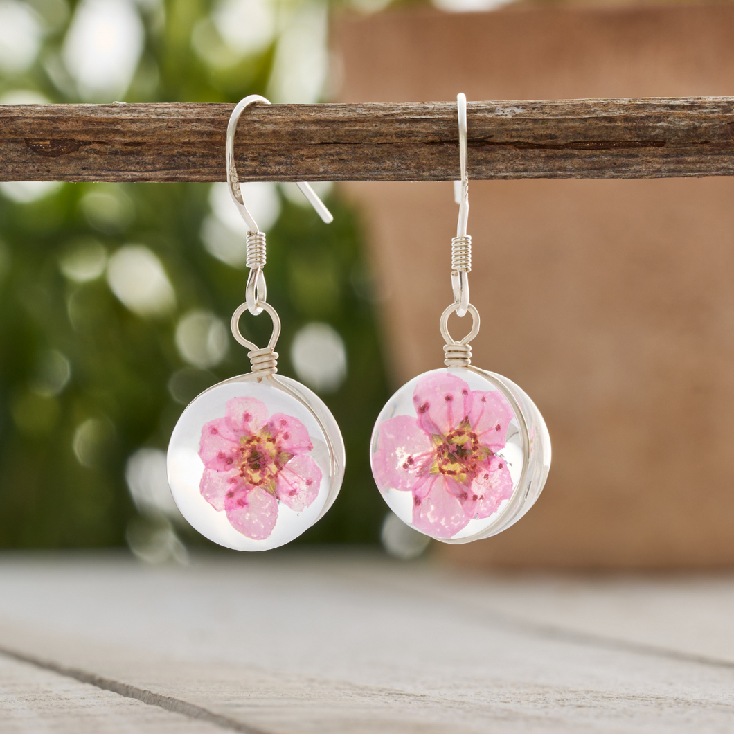 Pink Flower Ball Earrings