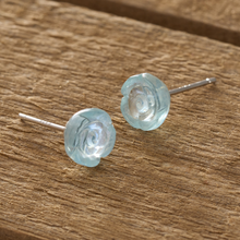 Load image into Gallery viewer, Carved Aquamarine Rose Studs