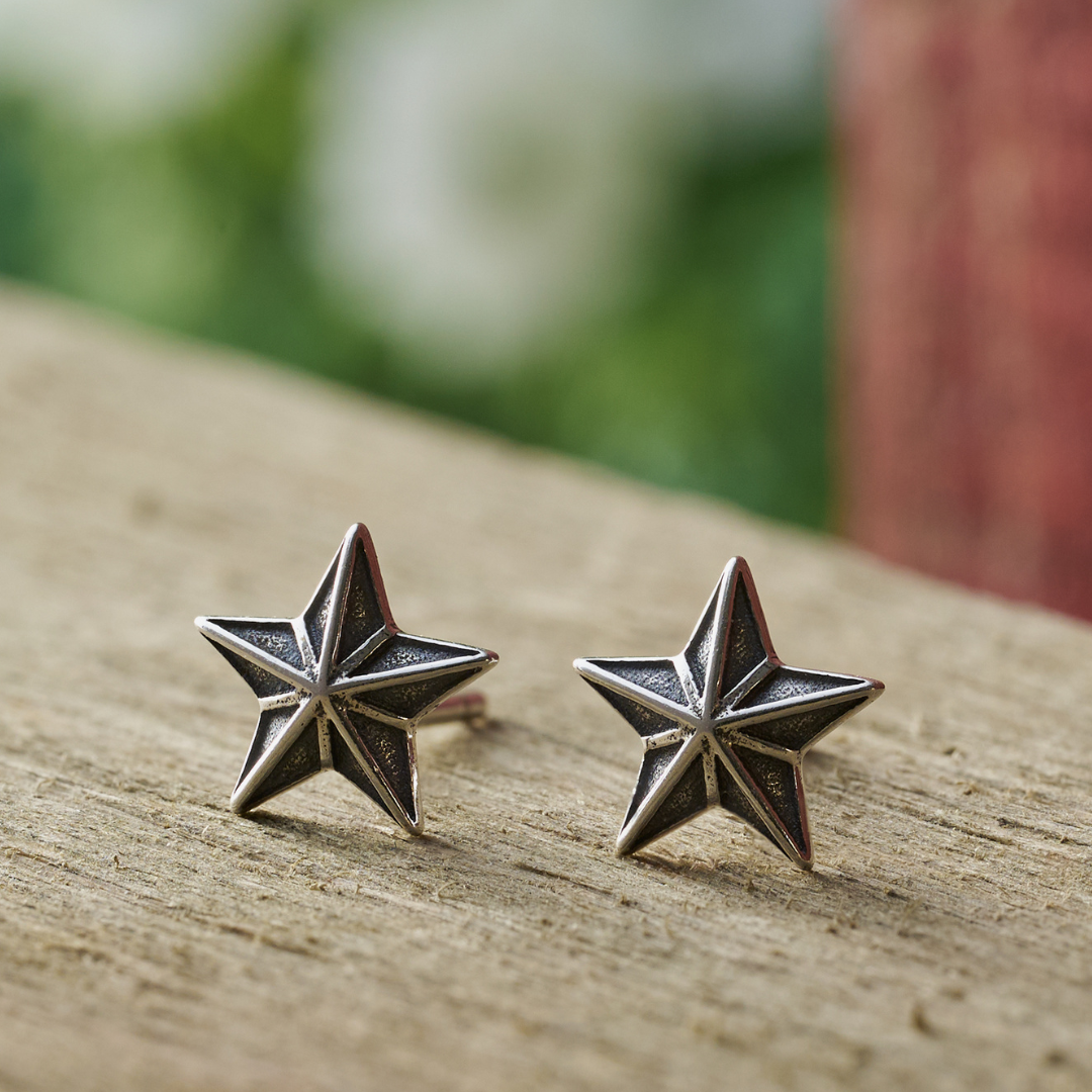 Sterling Silver Vintage Barn Star Studs