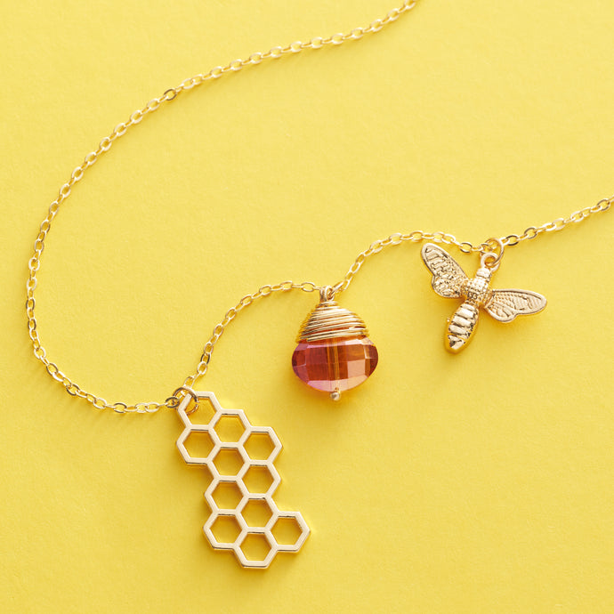 Gold Crystal Honeycomb Necklace