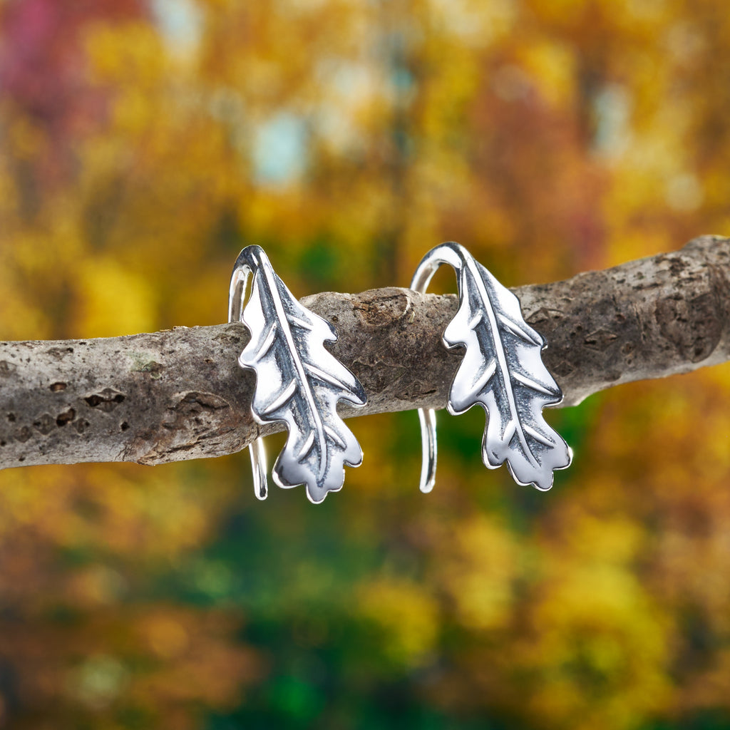 Sterling Silver Oak Tree Leaf Earrings