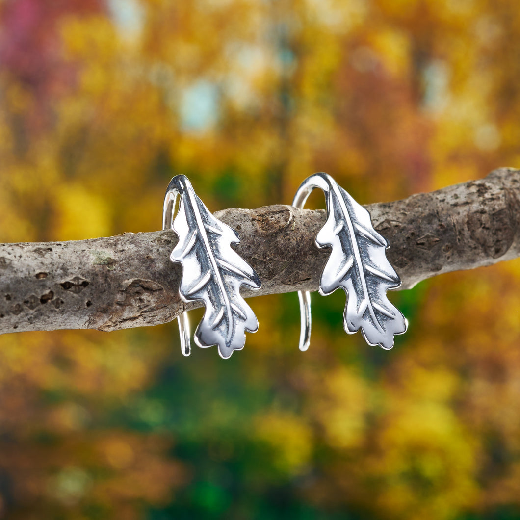 Sterling Silver Oak Tree Leaf Earrings