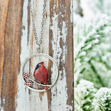 Load image into Gallery viewer, Red Glass Cardinal Holly Branch Necklace