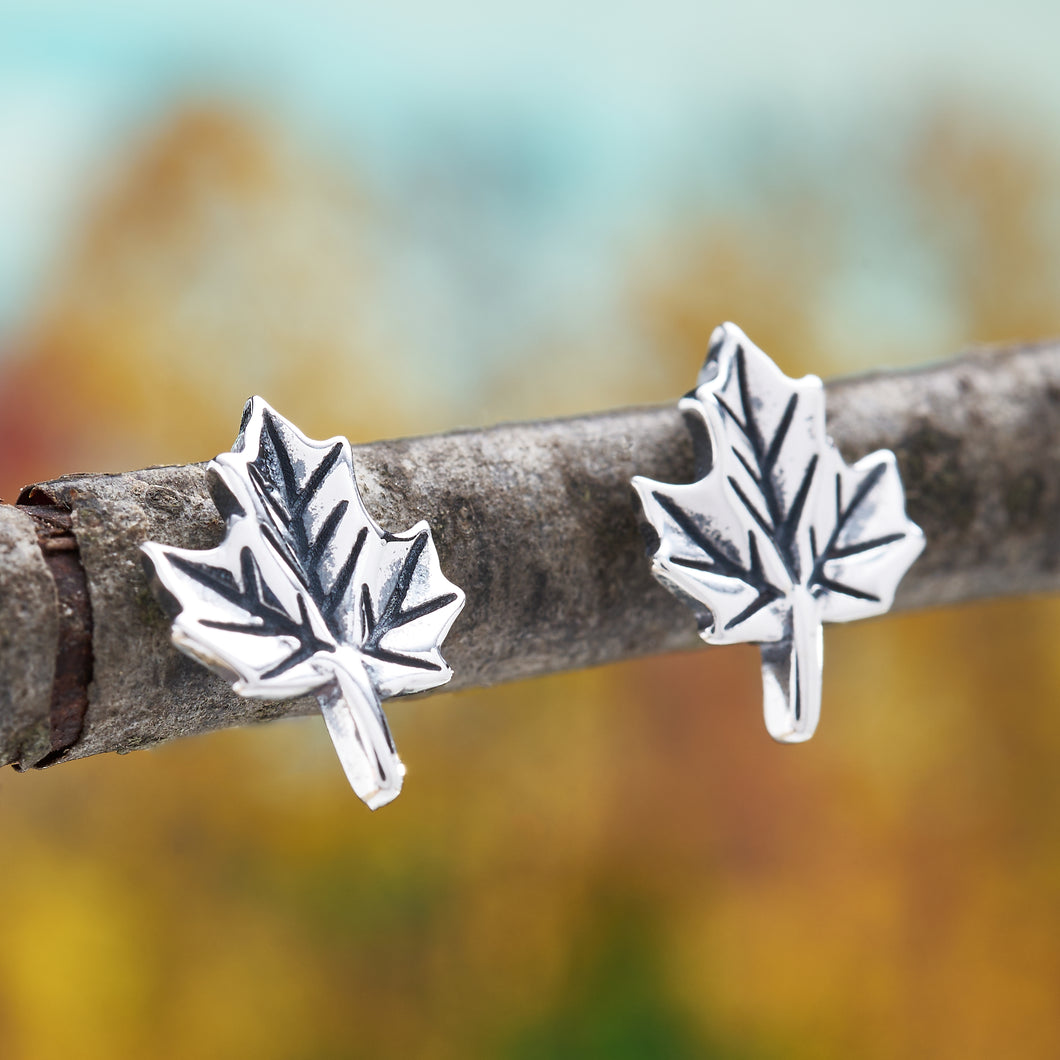 Sterling Silver Maple Leaf Studs