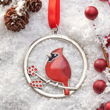 Load image into Gallery viewer, Red Glass Cardinal Branch Ornament