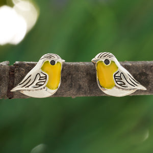 Sterling Silver Yellow Robin Studs