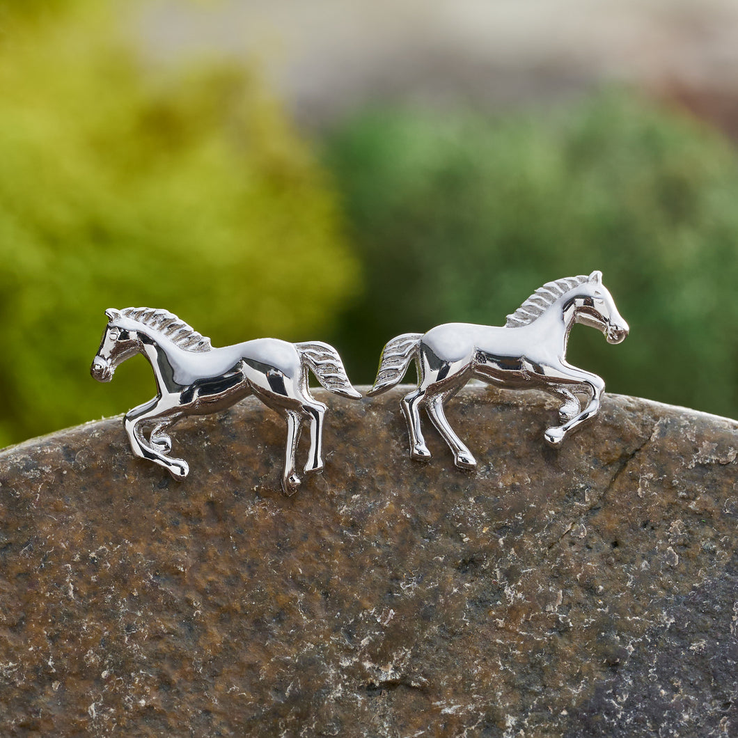 Sterling Silver Galloping Horse Studs