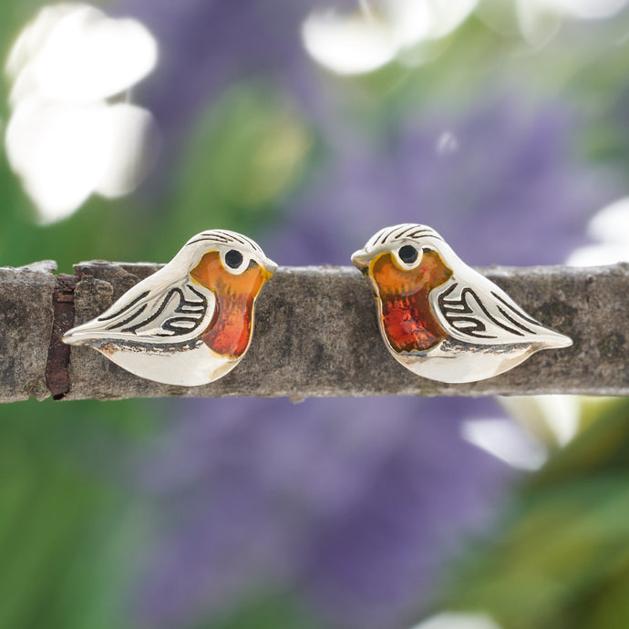 Sterling Silver Orange Robin Studs