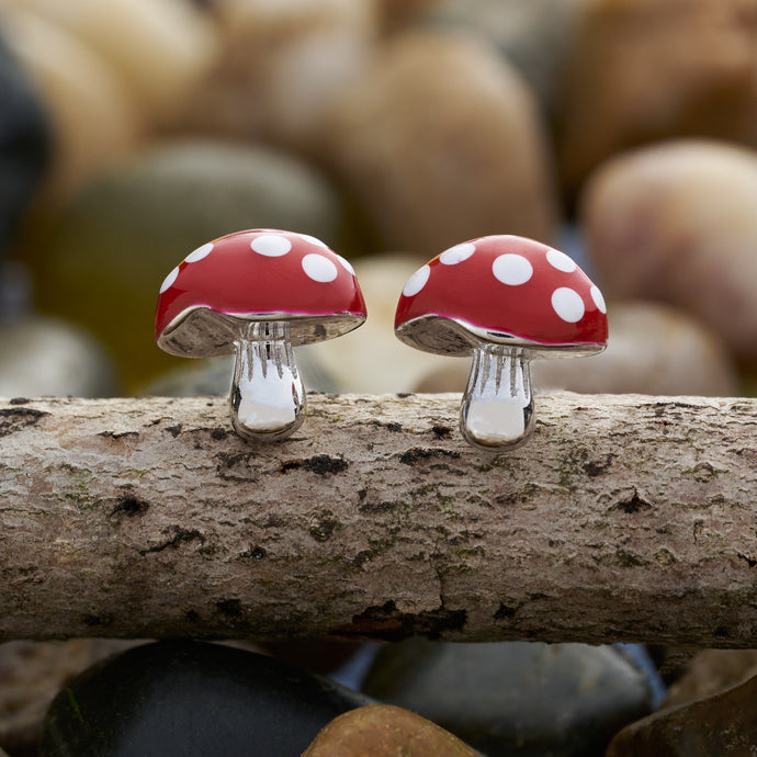 Sterling Silver Red and White Mushroom Studs