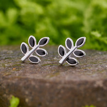 Load image into Gallery viewer, Sterling Silver Black Leaf Studs