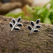 Load image into Gallery viewer, Sterling Silver Black Leaf Studs