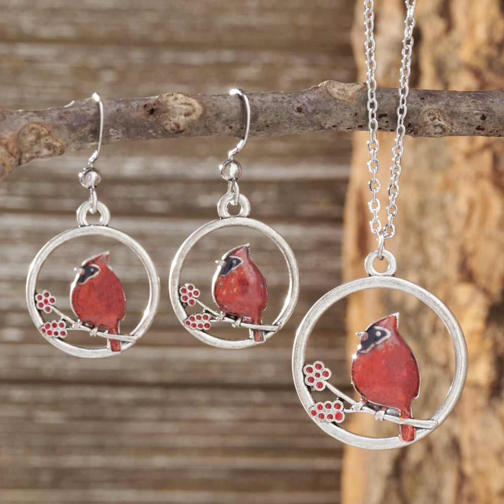 Red Glass Cardinal Holly Branch Bundle